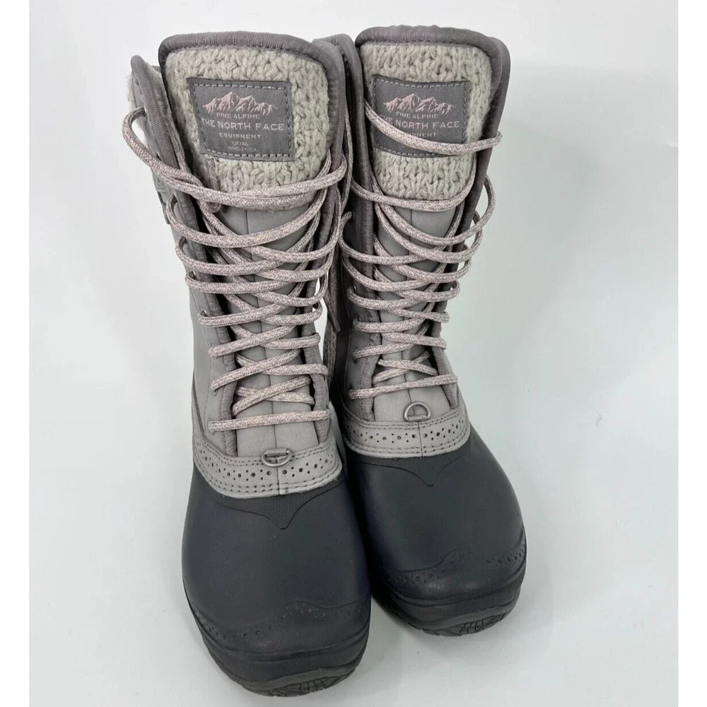 The North Face Shellista II Gray Leather Lace Up Shearling Boots Womens Size 7